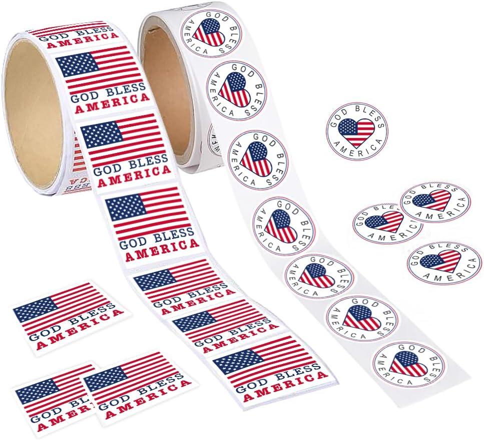 ArtCreativity USA American Flag Patriotic Stickers, 2 Rolls with 200 God Bless America Stickers Total, Red White and Blue Decorations for 4th of July, Memorial, Veterans, and US Flag Day ArtCreativity USA American Flag Patriotic Stickers, 2 Rolls with 200 God Bless America Stickers Total, Red White and Blue Decorations for 4th of July, Memorial, Veterans, and US Flag Day