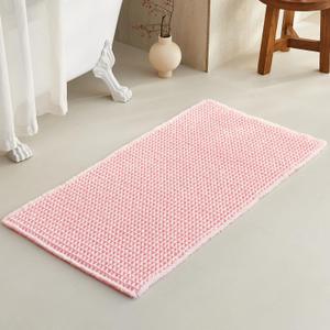 TYUU Light Peachy Pink Bathroom Rugs, Waffle Bath Mat Non Slip Washable Quick Dry Cute Bath Mat Boho Farmhouse Bathroom Decor, 48"x24" Light Peachy Pink