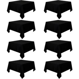 8 Pack Black Tablecloths 60 x 60 Inch Square Tablecloth, Wrinkle Resistant Black Table Cloth Washable Polyester Fabric for Party Wedding Banquet