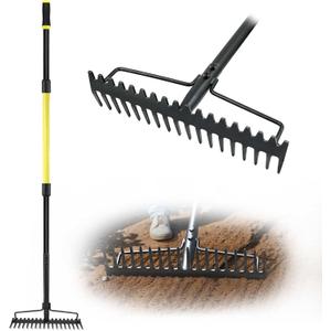 Jardineer Bow Rake Heavy Duty, Long Handle Metal Rakes for Gravel, Rocks, Lawns Leaves, Soil Leveling, Landscaping, Garden Rake with 18 Steel Tines (59 Inches)