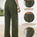 Women's Linen Wide Leg Pants Green, Beach Cover Up Palazzo Pant, High Waisted Casual Pant for Travel Teacher (XL)