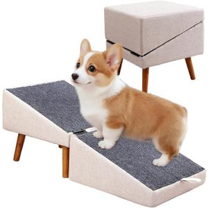 Dog Ramp for Couch and Bed, Dog Stairs for Small Dogs and Cats, Foldable Pet Steps for Medium Senior Dogs and Puppy, Split Ottoman Design Pet Ramp (Light Beige)