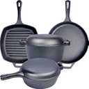 Pre Seasoned 6 pcs Pots and Pans Set - Bruntmor Double Dutch Oven Crockpot - Cooking Set - Cast Iron Skillets and Square Grill Pan with Lid - Outdoor Camping Cookware - Kitchen Accessories