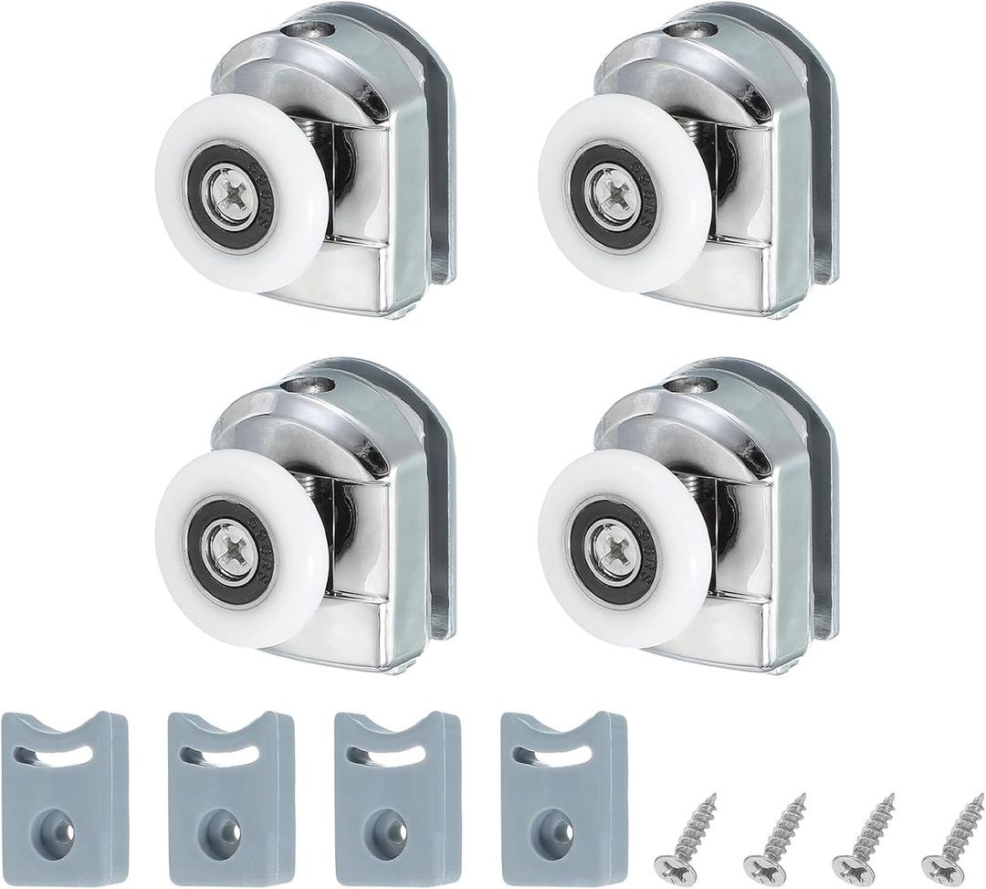uxcell 25 mm Shower Door Rollers, Single Shower Door Runners Wheels Pulleys Guides Plastic Top Wheels with Anti-Collision Block & Screws for Glass Doors 4-6mm Silver 4 Pcs