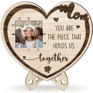 Gifts for Mom from Daughter Son Wooden Photo Frame Puzzle | You Are the Piece That Holds Us Together, Sentimental Picture Frame Present for Mom, Birthday Keepsake Gift, Home Decor
