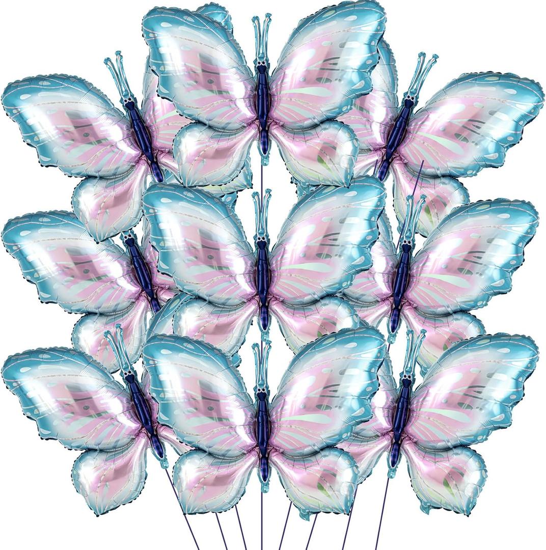 Poen 12 Pcs 40 Inch Butterfly Balloon Butterfly Foil Balloon Colorful Party Balloons Giant Butterfly Birthday Decorations for Butterfly Theme Birthday Party Wedding Supplies(Blue Pink Gradient)