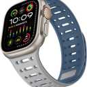 Compatible with Apple Watch Band 49mm 46mm 45mm 44mm 42mm 41mm 40mm 38mm, Magnetic Silicone Sport Breathable Strap for iWatch Ultra 3/2/1 SE3 Series 11 10 9 8 7-1 (49/46/45/44/42, Gray/Blue)