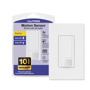 Lutron Maestro Motion Sensor Light Switch w/ Wallplate for Bathroom, Garage, Laundry Room, Closet, for Light Bulbs, Occupancy and Vacancy Sensor, Single-Pole Only, No Neutral Req, MS-OPS2HW-WH, White (1 Pack)