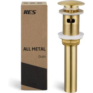 KES Vessel Sink Drain Pop Up Drain with Overflow Bathroom Stopper Assembly Brushed Gold for 1.6"-1.9" Sink Hole, All Metal Rustproof Brass and 304 Stainless Steel, S2008A-BZ