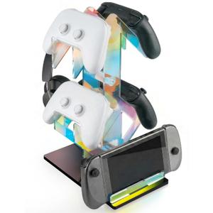 NiHome Iridescent Acrylic 2-Tier Universal Game Controller Headset Holder Rack, Modern Storage Organizer for PS5 Xbox ONE Switch Game Controllers and Headphones Anti-Slip Stable Gaming Accessory Stand