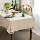 GLORY SEASON Waffle Weave Textured Rectangle/Oblong Tablecloth with Cotton Retro Ruffle Trim Solid Table Cover for Buffet Banquet Parties Event Holiday Kitchen Dining Farmhouse Decor Beige 55x84 in