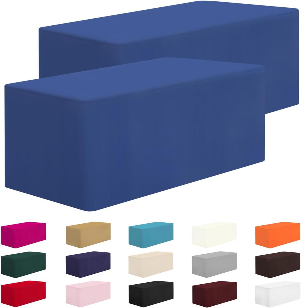 2 Pack Fitted Table Clothes-96 x 30 Inch Rectangle Tablecloths for 8 Foot Tables , Washable Polyester 8FT Table Cover for Parties, Holiday Dinner, Wedding, Trade Show (8FT | 2 Pack, Royal Blue)