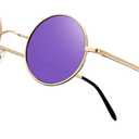 NIEEPA Vintage Small Round Polarized Hippie Sunglasses for Men Women Circle Sun Glasses NP1002 (A33 Gold Frame/Purple Mirror Lens)