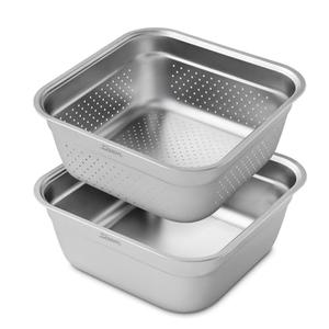 SISEM 2-in-1 Stainless Steel Washing bowl & Colander Set, 12.5" Heavy-Duty Square Washing Up Bowl for Sink, Food Strainer Mixing Bowl, Food-Grade Basin for Rinsing Fruits, Vegetables, Rice & Pasta