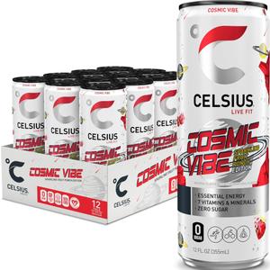 CELSIUS COSMIC VIBE Sparkling Fruit Punch, Sugar Free Energy Drink, 12 Fl Oz (Pack of 12) BBD: 06/27