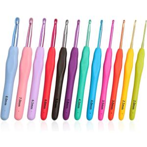KOKNIT 12 PCS Crochet Hooks, Ergonomic Handle Crochet Hooks Set for Arthritic Hands, Comfortable Smooth Crochet Needles Extra Long Knitting Needles with Stitch Markers