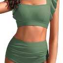 Kate Kasin Womens High Waisted Bikini Sets Ruffle Tummy Control Swimsuits Full Coverage Cheeky Two Piece Bathing Suit, Size S
