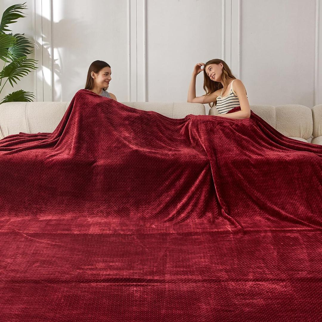 COOVA Oversized King Fleece Blanket 120x120 inches, Soft Cozy Warm Giant Extra Large 10'x10' Blanket for Bed, Sofa, Couch,Travel, Camping, California Huge Big Throw Blanket, Jacquard Burgundy Red