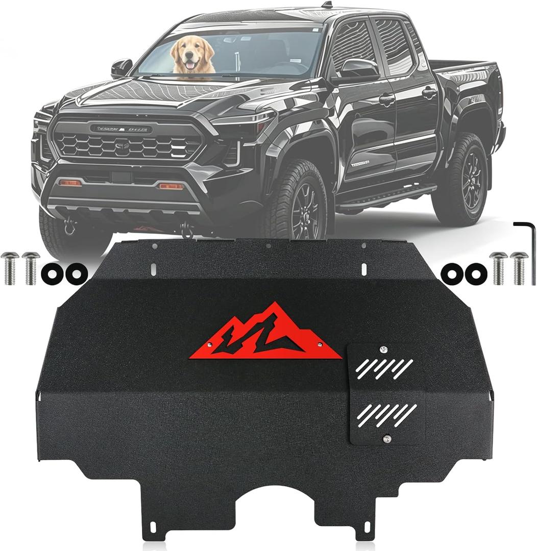 Upgraded Engine Front Skid Plate Compatible with 2024-2025 Toyota Tacoma 2WD & 4WD (Gas Only), Heavy Duty Under Guard with Oil Drain Access, Direct Bolt-On No Drilling, Litchi Pattern Coating