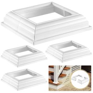 4 Pcs 4" Vinyl Post Skirts, Split Style Vinyl Fence Post Skirts, White Post Sleeves, Skirt Shoe for Hand and Stair Rails, Two-Piece England Base Trims for Porch