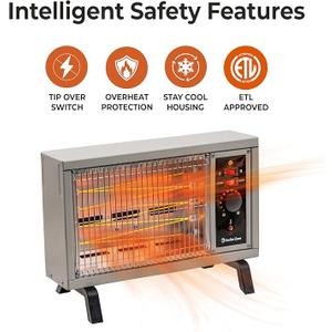 Comfort Zone Portable Indoor Radiant Space Heater, 1500 watts, Adjustable Thermostat, All Metal Body, Wire Element, Overheat Protection, Radiant Heat, Ideal for Home, Garage, or Workshop, White