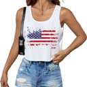 4th of July Crop Tops for Women Funny American Flag Shirts Tank Top Outfits (White, XL)