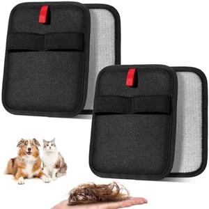 Didaey 2 pcs Pet Hair Removal Glove Electrostatic Reusable Remover for Cat Dog Cloth Couch Furniture Carpet Car Seat Cat Grooming Animal Fur Removal Tool(Red, Rectangle)