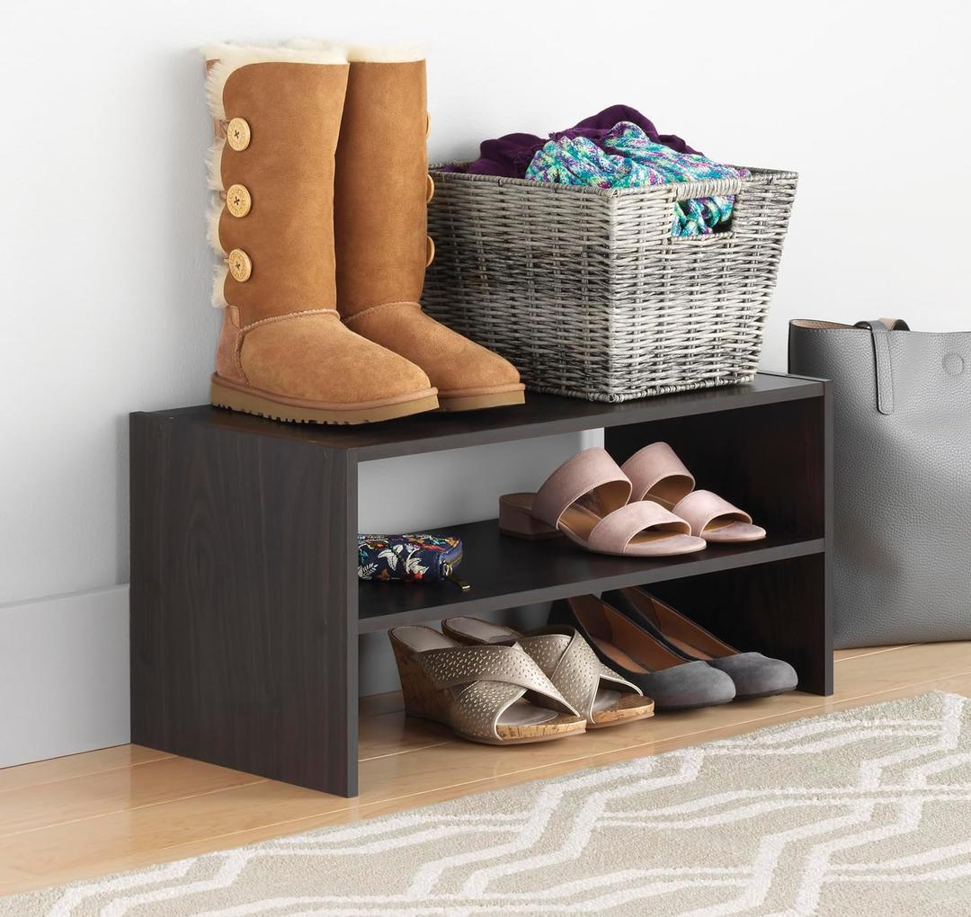 Whitmor Wood Stackable 2-Shelf Shoe Rack, 24 INCH, Espresso