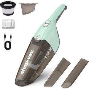Shop-Vac Wet/Dry Handheld Vacuum, Powerful Small Vacuum Cordless Rechargeable, Wall-Mounted Hand Vac with Crevice Tool, Portable Vacuum for Home & Car, Lightweight & Compact, Green