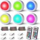 EverBrite Tap Light, Push Light, LED Puck Lights with 12 RGB Colors, Wireless Touch Light Under Cabinet, 80 Lumens Night Light for Closet, Bedroom, Wall, Classroom, 18 AAA Batteries Included, 6-Pack