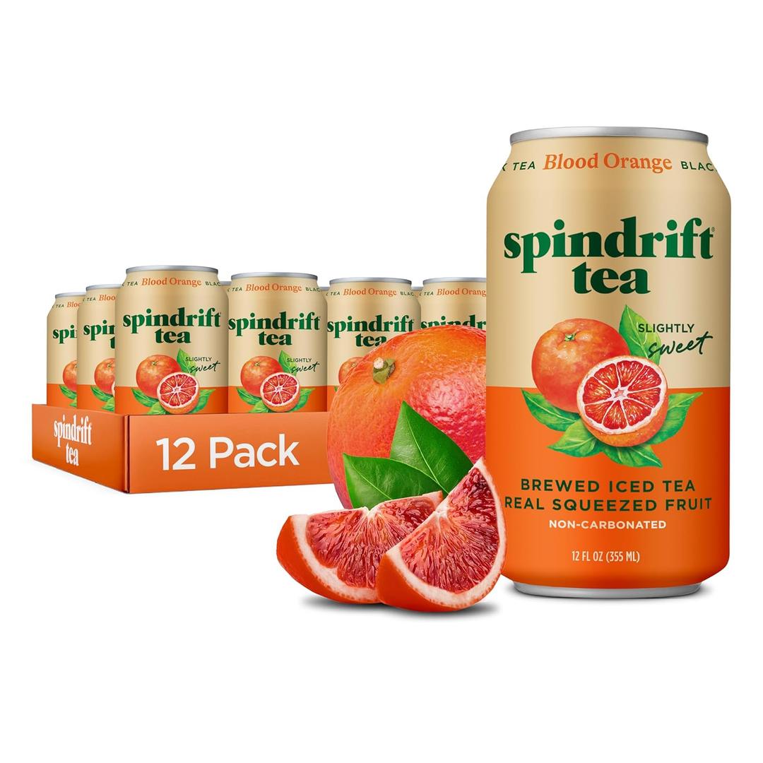 Spindrift Brewed Iced Tea, Blood Orange Black Tea, Made with Real Squeezed Fruit, No Carbonation, 12 Fl Oz Cans, Pack of 12 (Only 27 Calories per Can) Best By 01/14/2027