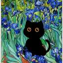 CAXIYSH Black Cat Poster Irises Garden Wall Art Abstract Flowers Canvas Pictures Famous Painting Cat Art Print for Gallery Aesthetic Room Wall Decor 16X24 inch Unframed