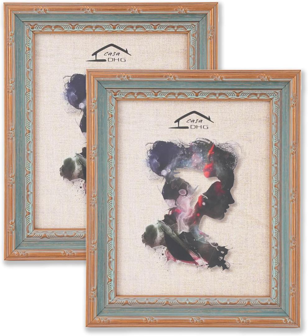 2 Pack 8x10 Vintage Antique Picture Frames, Retro Design for Home, Office & Wedding Decor,Blue