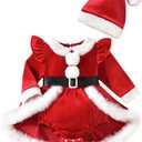 Toddler Baby Girl Christmas Dress Newborn Santa Claus Princess Dress Cute Long Sleeve Fur Romper Clothes (0-3 Months, Red)