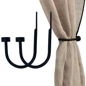 Quality Curtain Holdbacks, Solid Steel Curtain Holdback with Disk Finial, Set of 2 Window Curtain Tieback Hooks, Black