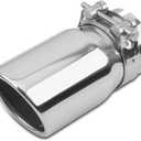 Vurkcy 2.5 inch Inlet Exhaust Tip, 3" Outlet 6" Overall Length Stainless Steel Exhaust Tail Pipe, Clamp-On, Rolled Edge, Slant Sleek Angle Cut, Polished Tailpipe, Silvery