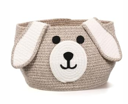 Zopeal Dog Woven Basket Cute Woven Cotton Rope Puppy Animal Storage Basket for Laundry Toy Gift(Brown, White, 13 x 8 Inch)