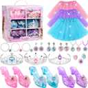 Princess Dress Up Toys, Jewelry Boutique Kit, 3 Color Skirts, Shoes, Crowns, Girls Toys for 3 4 5 6 Year Old
