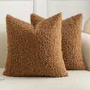 Pack of 2 Curly Teddy Wool Faux Fur Throw Pillow Covers Fuzzy Accent Soft Sherpa Pillowcases Sheepskin Fleece Decorative Cushion Case for Sofa Couch Living Room 16x16 Inch Bronze