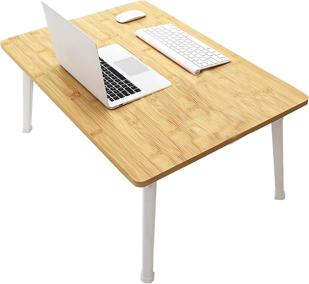 Foldable Laptop Desk for Bed, Bed Laptop Table, Foldable Portable Lap Bed Tray, 23.6 Inch Floor Table for Drawing, Reading and Writing, Bamboo