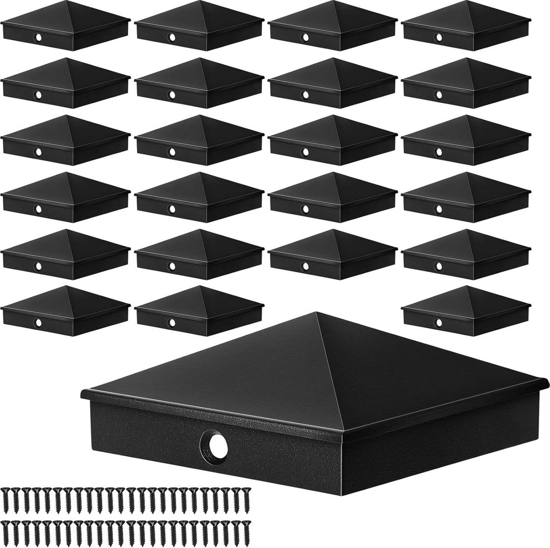 Dunzy Post Caps Aluminum Pyramid Fence Deck Post Caps Cover for Nominal Sleeve with Screws for Outdoor Mailbox Dock Wood(4 x 4,Black,24 Packs)
