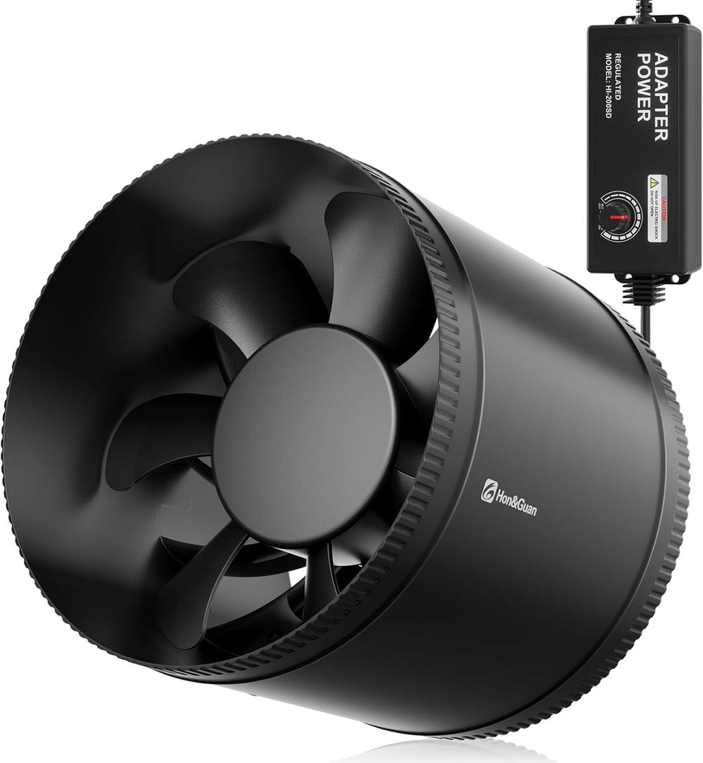 Hon&Guan 8 Inch Inline Booster Duct Fan with Speed Controller - 623 CFM Airflow with 44W Ultra-Low Power and Low Noise