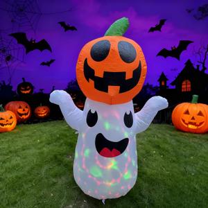 5 FT Inflatable Halloween Decorations Ghost Pumpkin Blow Up Buit-in Led Lights Pumpkin Decorations Outdoor Party Lawn Yard