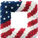 18 Inch Patriotic Red White Blue Large Square Shape Flower Wreath for Front Door, Forth of July American Flag Color Soft Touch Floral Wreath for Indoor and Outdoor, Independence Day Home Decor