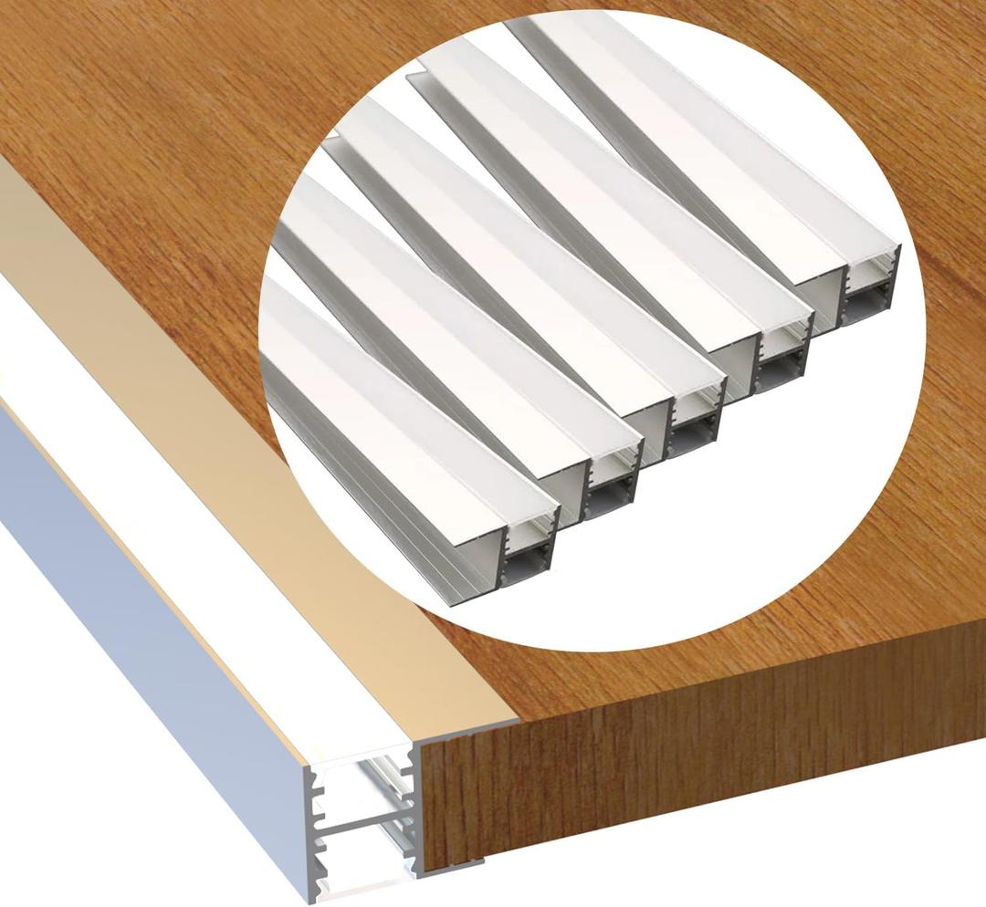 Laudert LED Shelf Channel,5 Pack 3.3FT/1Meter Cabinet LED Strip Aluminum Channel,Up and Down Aluminum LED Profile with Milky Diffuser and End Caps