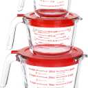 M MCIRCO 2 Pcs Glass Measuring Cups with Lids Set  Measuring Jugs with Handle, Nesting Liquid Measuring Cups for Kitchen
