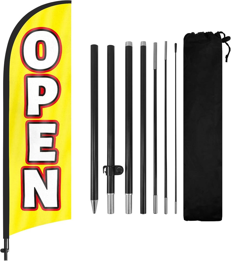 Open Feather Flag with Pole and Ground Stake, 8FT Swooper Advertising Banner Sign for Business Storefronts, Shops Outdoor Promotions