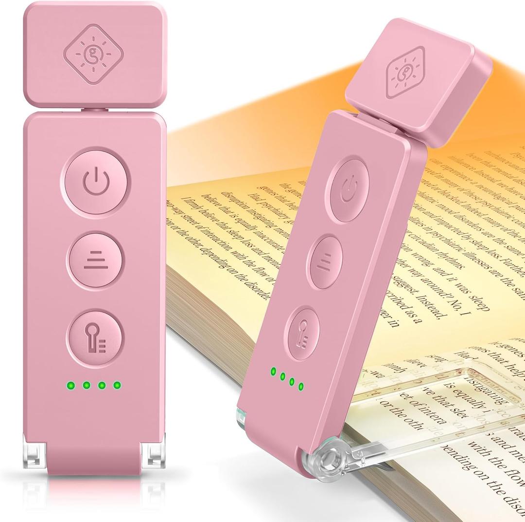 Glocusent 12 LED Rechargeable Book Light, Clip-on Reading Light with 5 Colors & 5 Brightness Levels, Up to 100Hrs Runtime, Eye-Caring Reading Lights for Books in Bed, Perfect for Book Lovers, Kids (Pink)