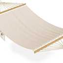 Hammock for Outside, Double Hammocks Without Stand, 2 Person, Spreader Wooden Bar, Side Storage, for Outdoor, Indoor, Patio (Beige)