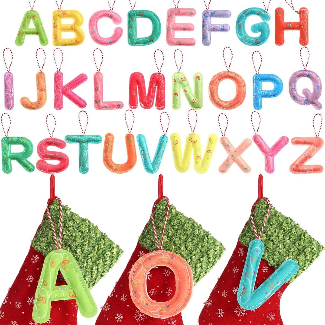 WovWeave 26 Pcs Christmas Stocking Tags Letter Hanging Ornaments Xmas Stocking Felt Tags Xmas Tree Decor Letter a to Z Cutout Tag Letters Name Tag Christmas Decor for Holiday Party Favors(26)